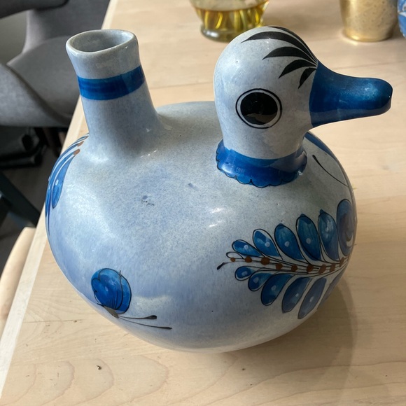 Pair of Vintage Tonala Mexican Pottery Blue Duck Water Jugs - Picture 1 of 15